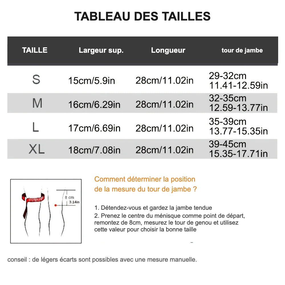 Genouillère de compression - tableau des tailles (FR)