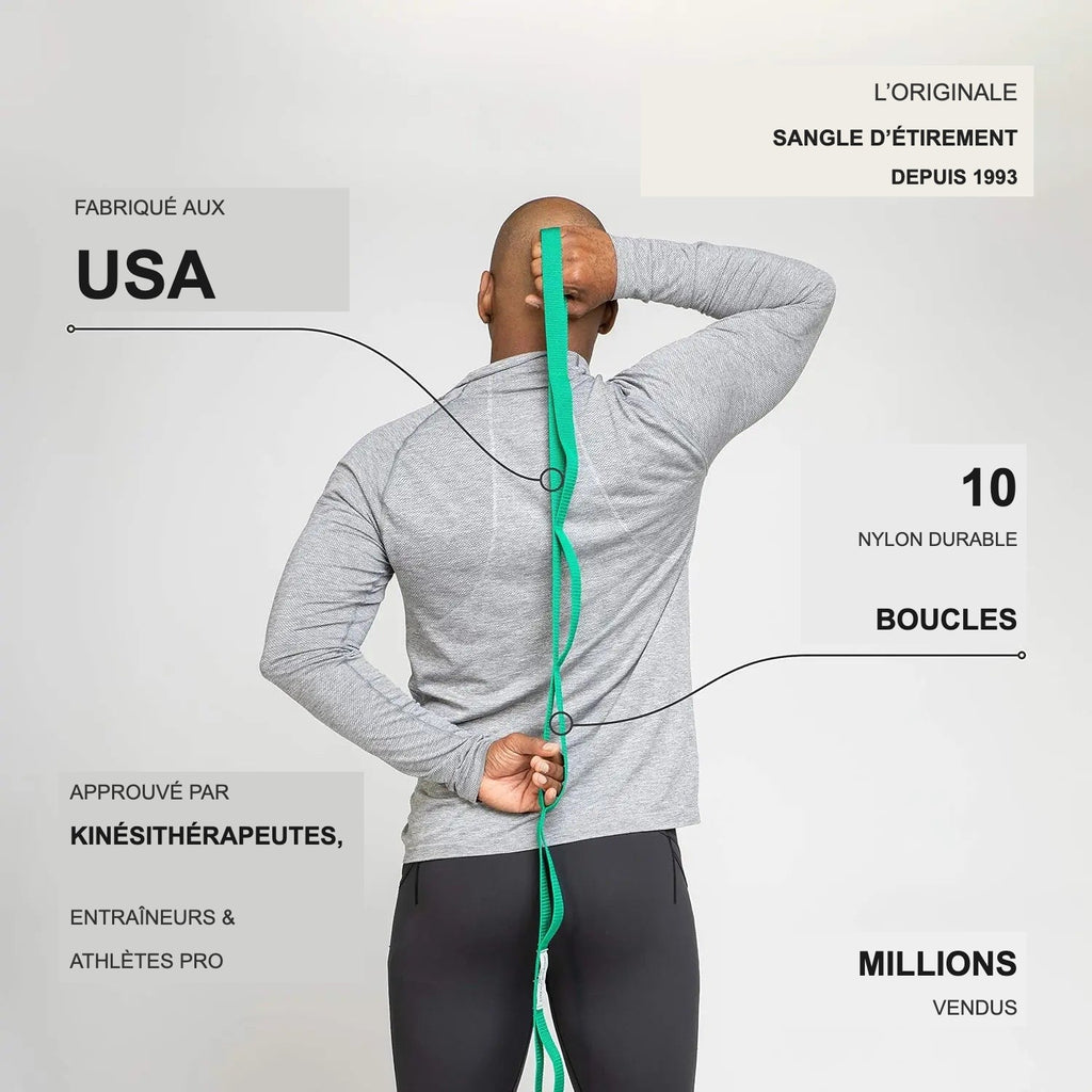 L'Originale, Sangle d'étirement depuis 1993, Fabriqué aux USA, 10 boucles nylon durables, Approuvé par kinésithérapeutes, millions vendus